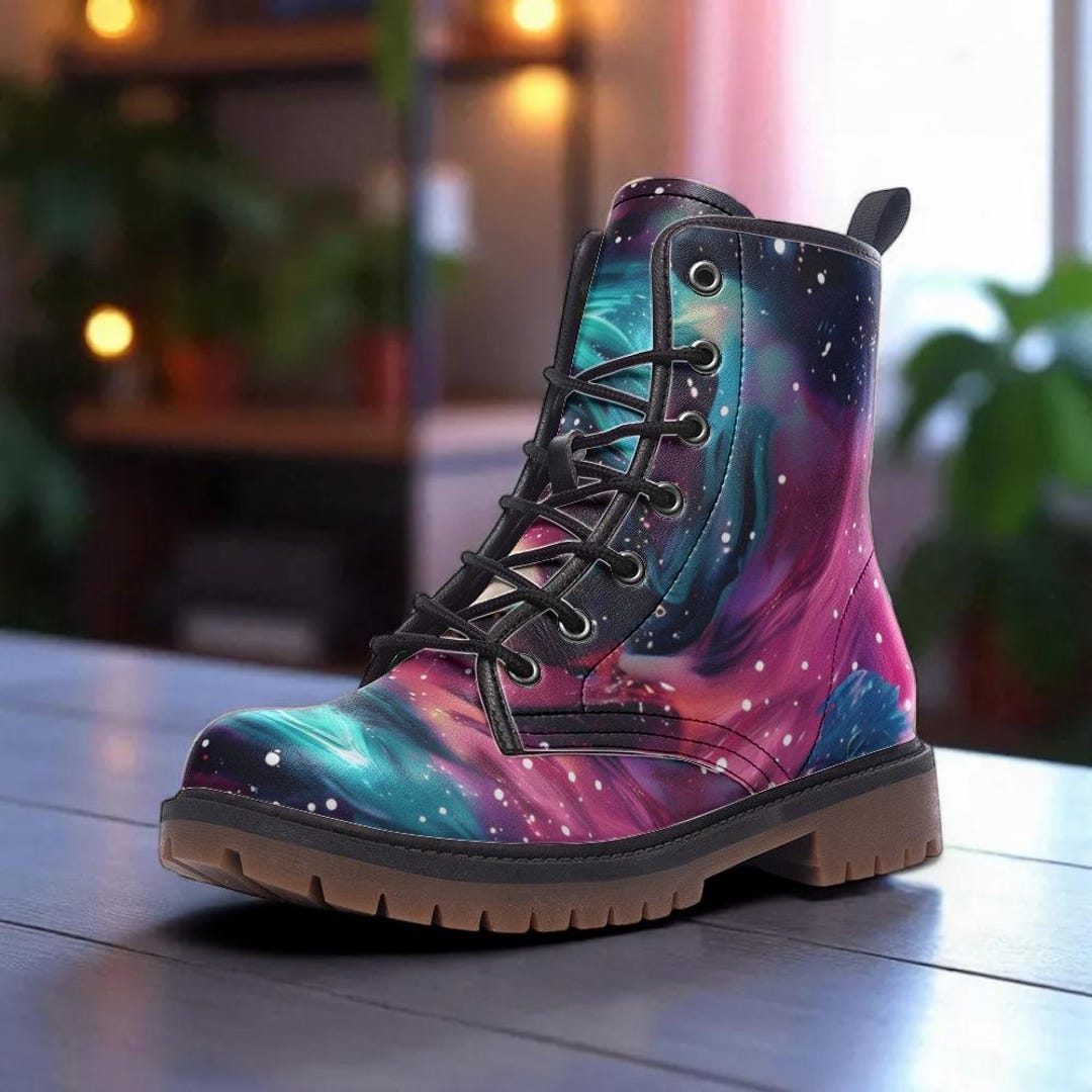 Galaxy Combat Boots, Nebula Lace up Ankle Boots, Cosmic Space Grunge ...