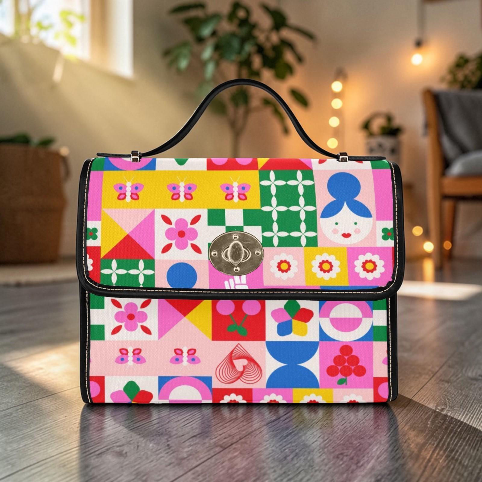 Colorful Patchwork Satchel Purse, Cute Icon Handbag, Retro Pop Art ...