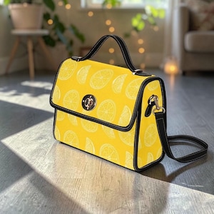 Citrus Lemon Pattern, Summer Fruit Print, Bright Yellow Bag, Cute Crossbody Purse, Tropical Style Gift, Playful Accessory,Fresh Fruit Design