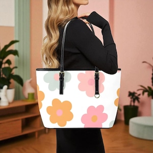 Pastel Daisy Tote Bag, Soft Girl Aesthetic Shoulder Bag, Cottagecore Flower Print Purse, Cute Everyday Bag for Spring, Gift for Dreamy Girls