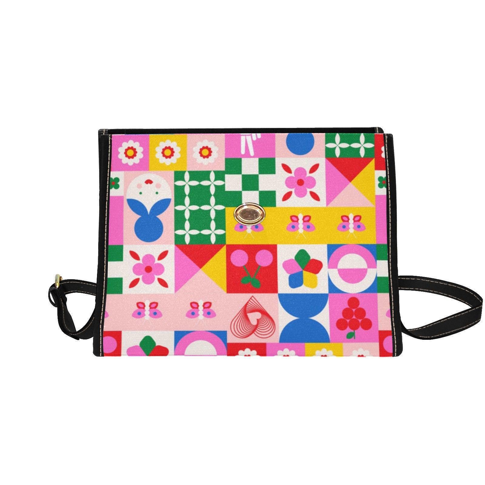 Colorful Patchwork Satchel Purse, Cute Icon Handbag, Retro Pop Art ...