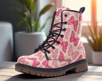 Botas de combate con mariposa rosa, zapatos estilo rave kawaii de Fairycore para festivales