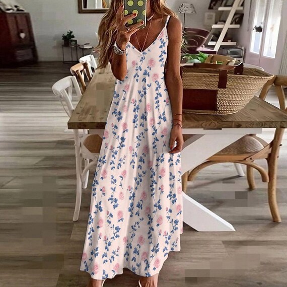 knee length dresses for ladies Floral Print Backless Cami Maxi Dress, Black / Xs main image 1