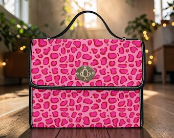 Hot Pink Leopard Print Crossbody Bag, Y2K Baddie Satchel, Vegan Leather Strap, Trendy Animal Print Purse