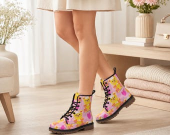 Kawaii Gummy Bear Combat Boots, roze Candycore veterschoenen voor festivals