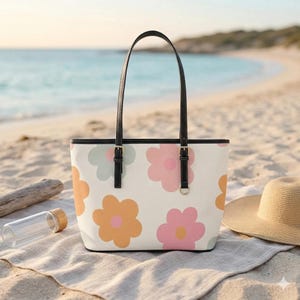Retro Daisy Tote Bag, Mod Flower Shoulder Purse, Groovy Everyday Carryall, Cute Floral Statement Handbag