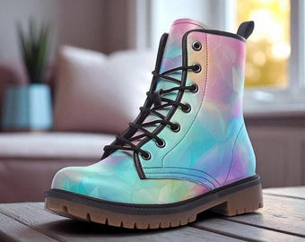 Pastell irisierende Stiefel, bunte Festival Schuhe