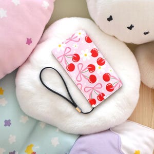 Cartera de muñeca con estampado de lazo de cereza, clutch rosa con margaritas, monedero femenino con estética Y2K, un bonito regalo de dopamina para chicas pastelcore.