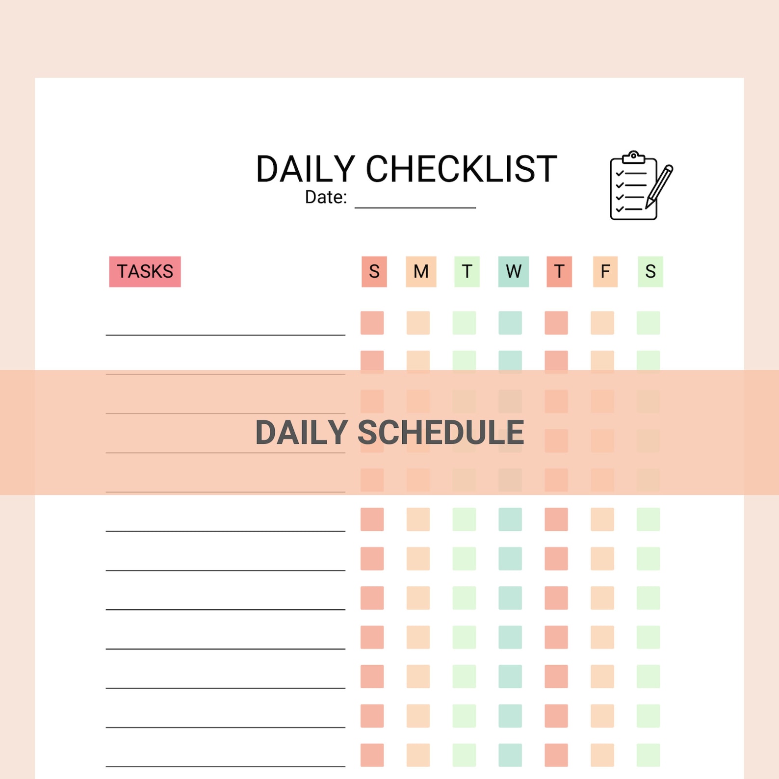 Editable Daily Checklist: Weekly Task Planner (letter & A4 PDF) - Etsy