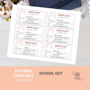 Die Schule ist aus – Lasst uns in Kontakt bleiben Karten | Ende des Schuljahres druckbare Visitenkarten | Regenbogen-Sommer-Börse | Sofort Download