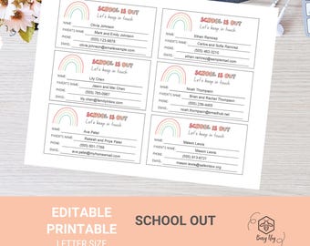 School’s Out – Let’s Keep in Touch Cards | End of School Year Printable Contact Cards | Rainbow Summer Exchange | Instant Download