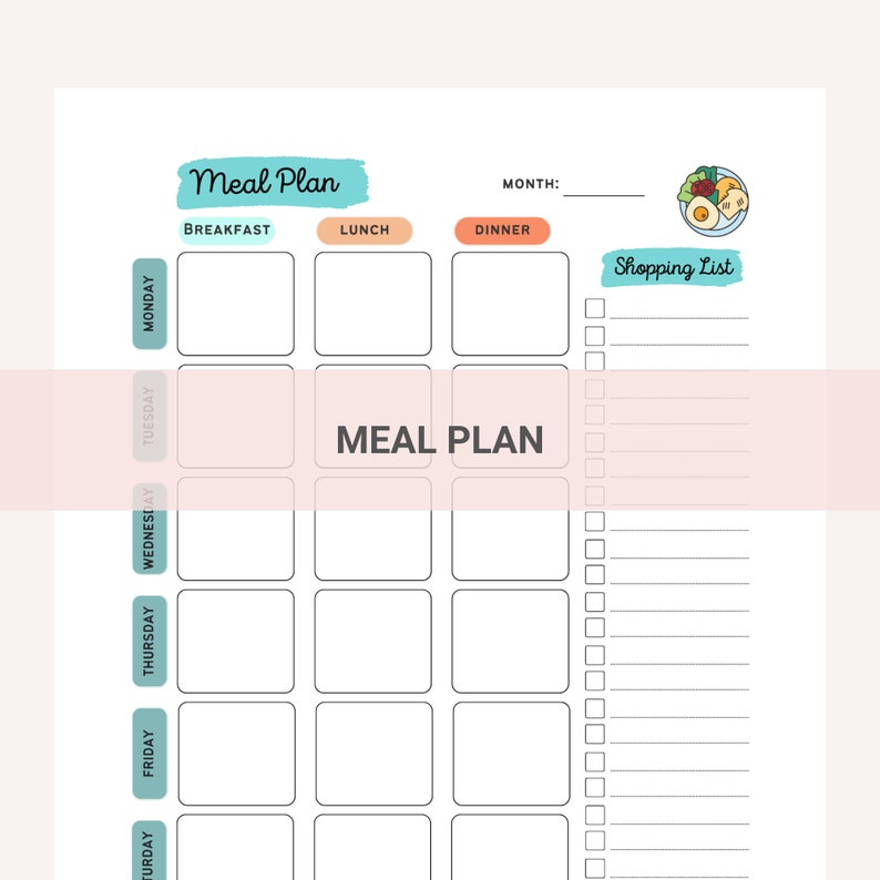 EDITABLE Meal Planner Printable, Week Meal Planner, Menu Plan, Weekly ...