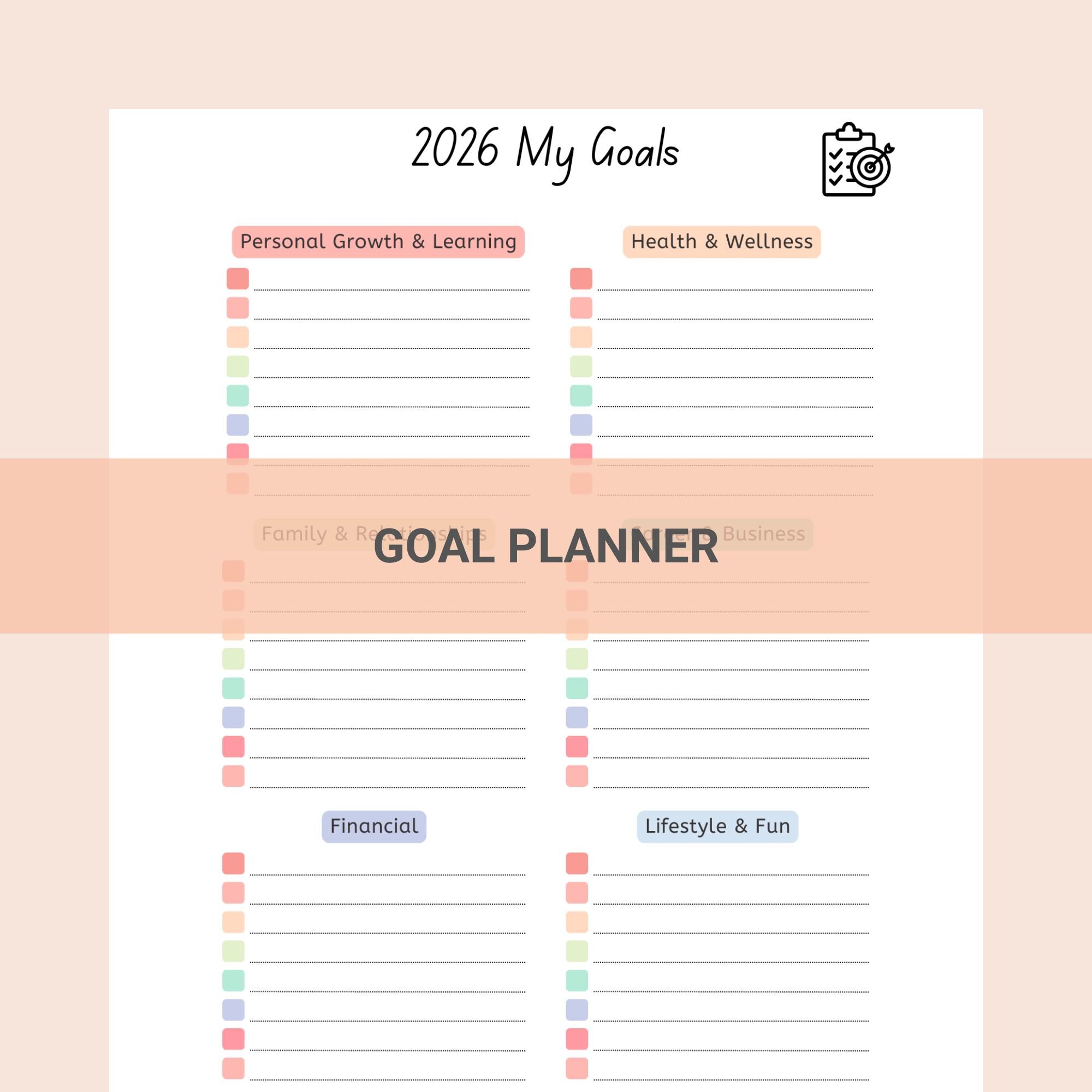 2026 Goal Planner Printable | New Year Resolutions Template (PDF) - Etsy