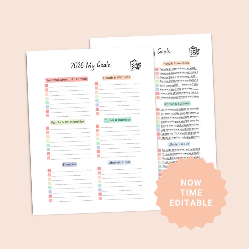 2026 Goal Planner Printable | New Year Resolutions Template (PDF) - Etsy
