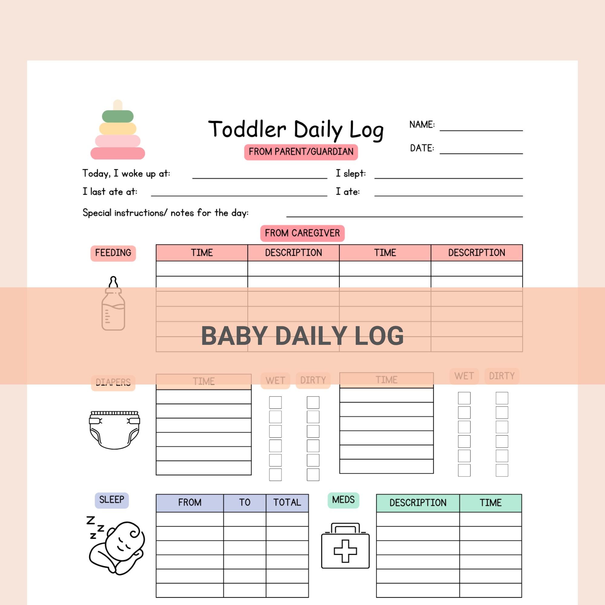 Baby Daily Log, Baby Tracker, Daily Log Printable, Editable Canva, Baby ...
