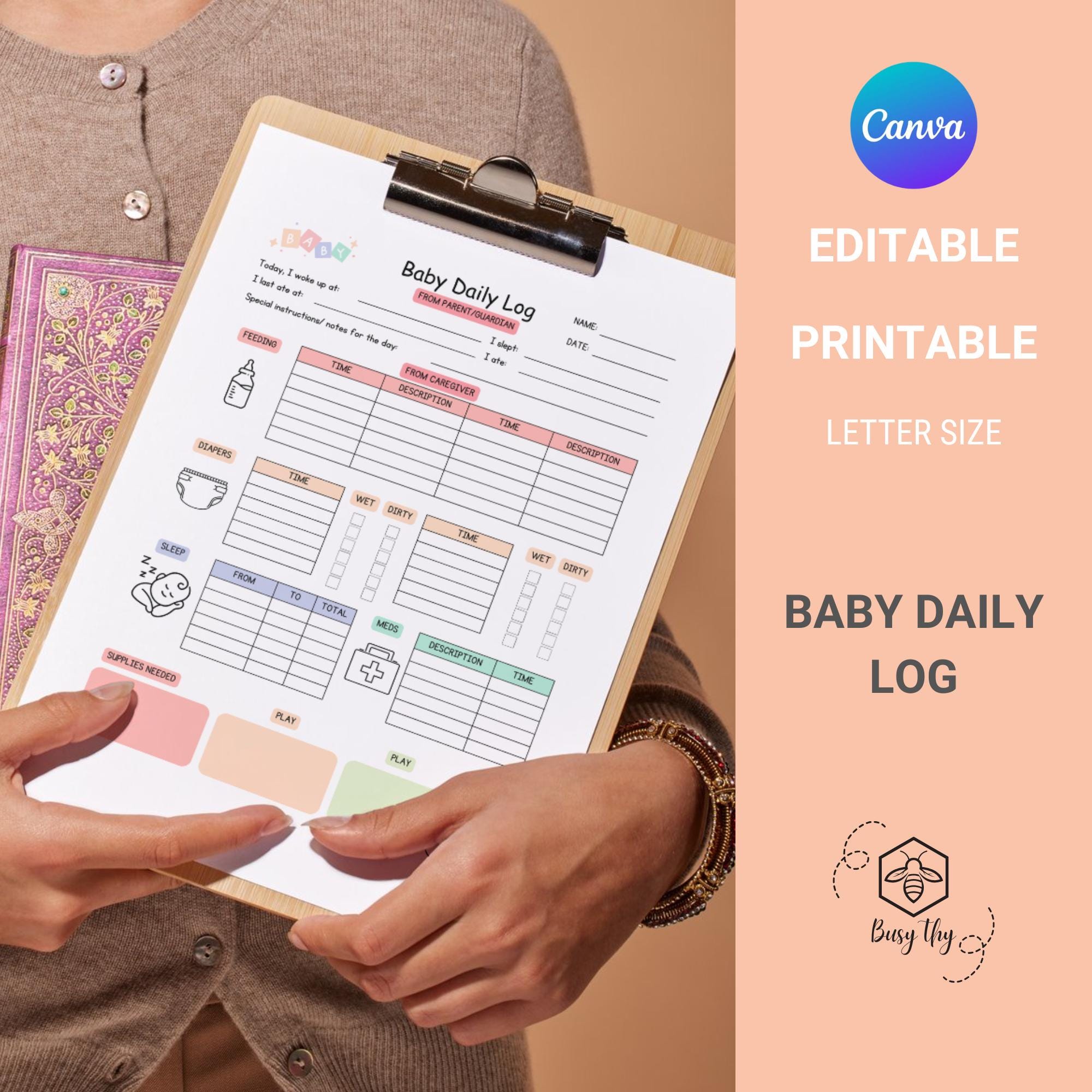 Baby Daily Log, Baby Tracker, Daily Log Printable, Editable Canva, Baby ...
