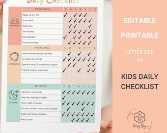 EDITABLE Kids&#39; Daily Routine Chart, Printable Checklist, Colorful Daily Checklist for Children, Fun Kids&#39; Chore Chart, Daily Tasks Printable