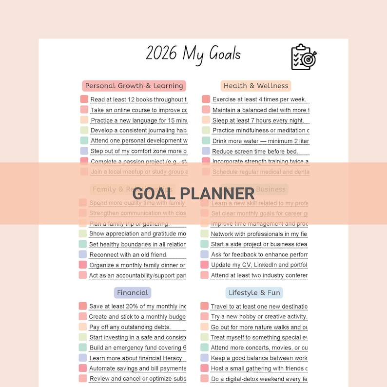 2026 Goal Planner Printable | New Year Resolutions Template (PDF) - Etsy