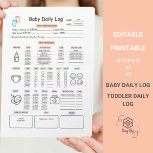Registro giornaliero del bambino MODIFICABILE, registro giornaliero del bambino piccolo stampabile, rapporto giornaliero del bambino piccolo, registro giornaliero del neonato, programma del bambino per la babysitter, tracker dell'asilo nido