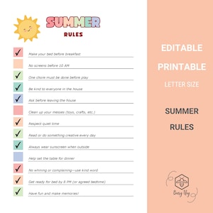 Sommer Regeln Printable | Hausregelkarten für Kinder | Sommer Regeln Diagramm | Kinderhaus |  Verhaltenserwartungen Blatt | Druckbares PDF