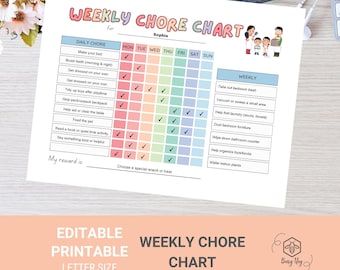 Weekly Chore Chart for Kids | Chore Chart | Weekly Chore | Kids Chore | Editable Printable PDF | Family Routine Organizer | Instant Download