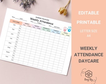 Editable Weekly Daycare Attendance Tracker (Letter & A4 PDF)