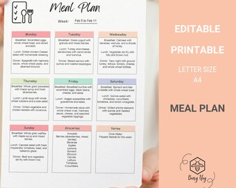 EDITABLE Weekly Meal Plan, Healthy Meal Planner, Customizable Weekly Menu Template, Printable Weekly Meal Planner, Effortless Meal Planning