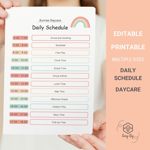 BEWERKBARE Kinderdagverblijfplanner, Dagelijks schema, Kinderopvangroutine, Thuisopvang, Dagelijkse activiteiten, Dagelijks schema Kinderopvang, Kinderdagverblijfcommunicatie