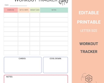 Printable Workout Tracker: Gym, Weightlifting, Fitness Log (PDF)