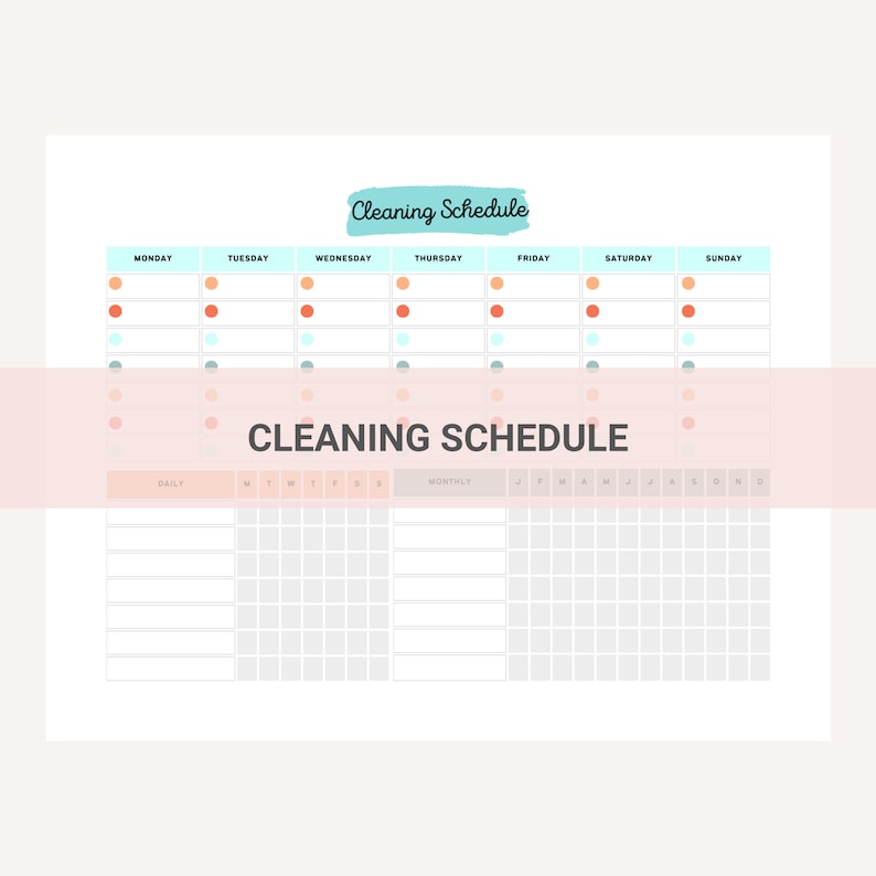 EDITABLE Printable Cleaning Schedule Cleaning Checklist Daily