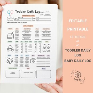 Diario giornaliero del bambino MODIFICABILE, diario giornaliero del neonato, rapporto giornaliero del bambino, programma del bambino, tracker del bambino, tracker dell'asilo nido, diario del diario del bambino