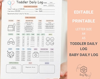 EDITABLE Baby Daily Log, Infant Daily Log, Toddler Daily Report, Baby Schedule, Baby Tracker, Daycare Tracker, Baby Log Journal