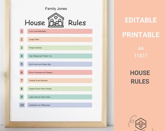 Editable House Rules Print: Family Values Wall Art (PDF)