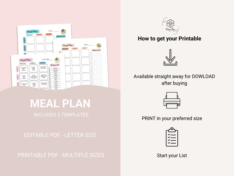EDITABLE Meal Planner Printable Week Meal Planner Menu Plan Etsy Canada