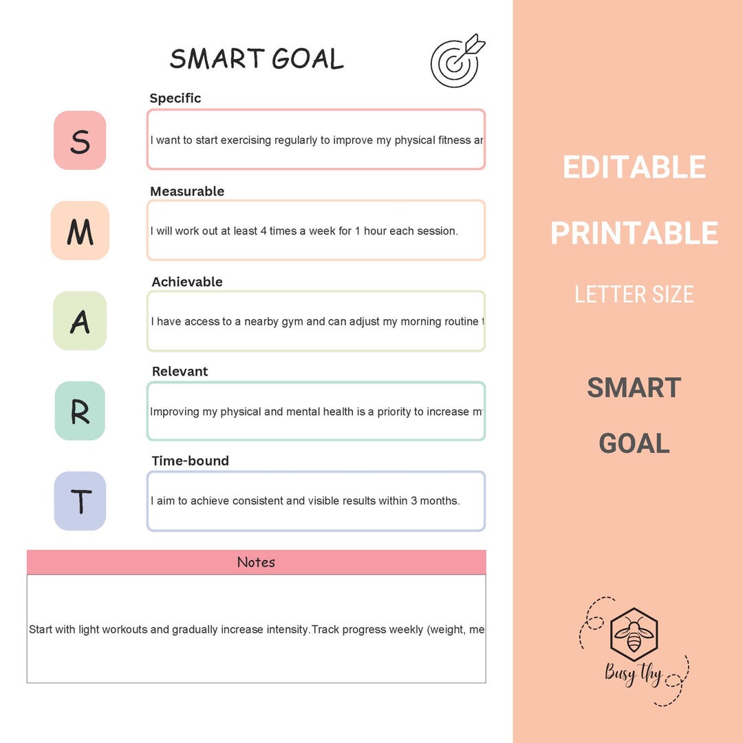 SMART Goal Setting Worksheet: Printable Goal Planner (US Letter PDF ...