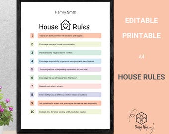 Editable House Rules Print: Family Values Decor (A4 PDF)