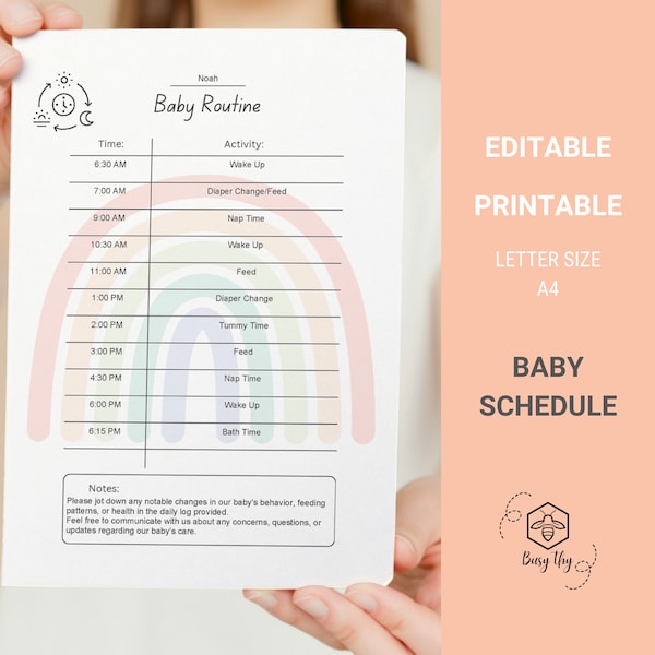 EDITABLE Baby Schedule, Customizable Baby Schedule, Editable Infant Routine, Baby's Routine, Printable Editable Schedule, Organize Baby Day