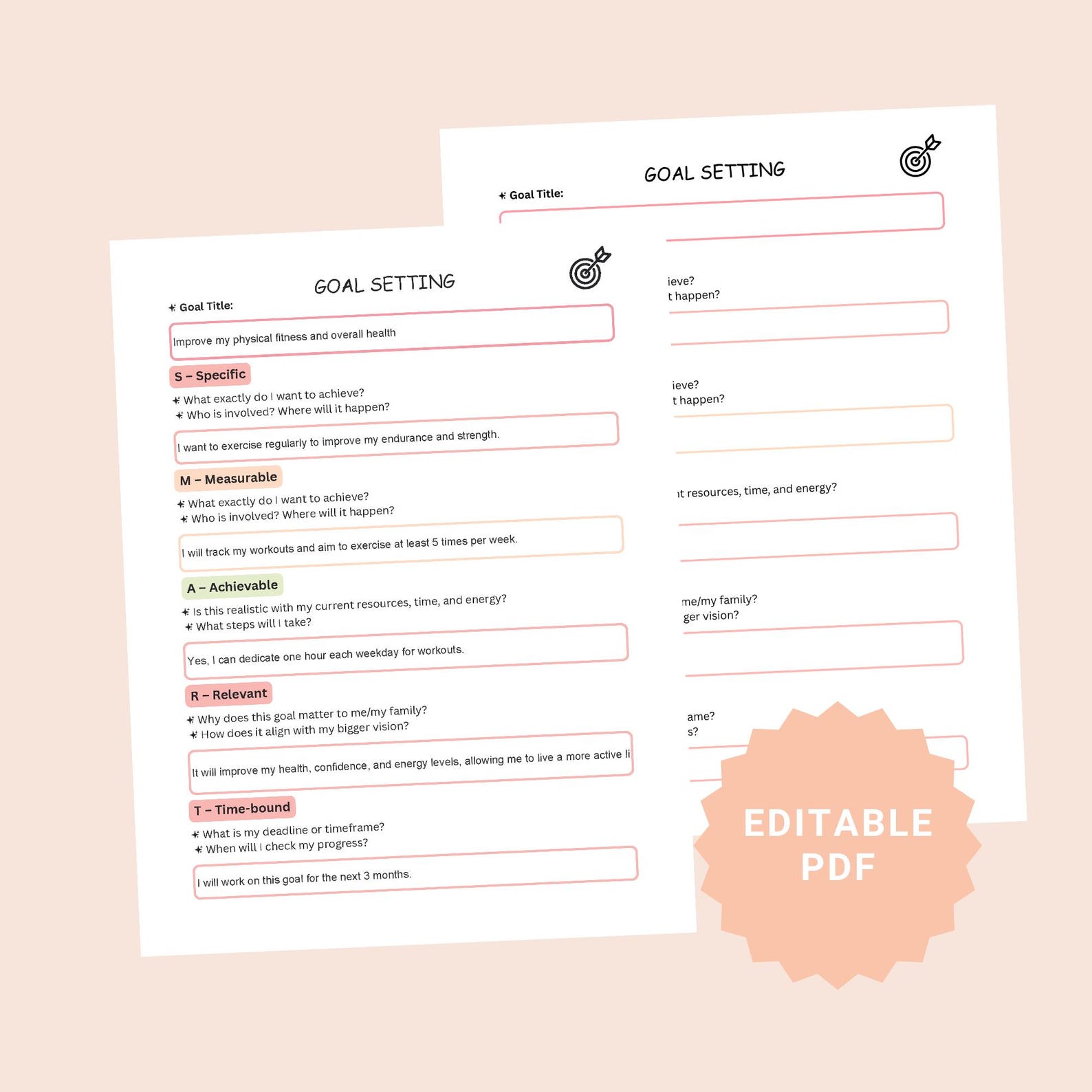 SMART Goal Setting Worksheet: Personal Development Planner (US Letter ...