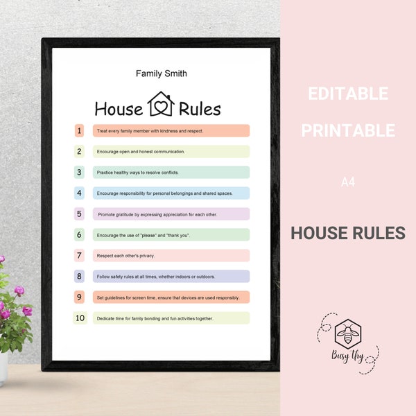 EDITABLE House rules, Family values, Home decor, Customizable rules, Family guidelines, Printable House Rules, Family Rules unity, Wall art