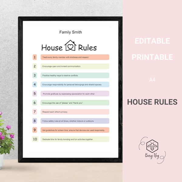 EDITABLE House rules, Family values, Home decor, Customizable rules, Family guidelines, Printable House Rules, Family Rules unity, Wall art