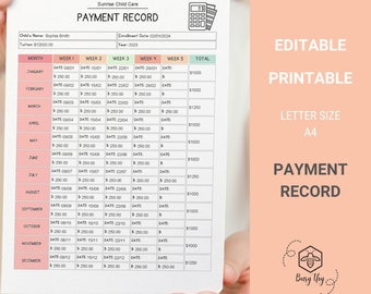Editable Daycare Payment Tracker: Printable Record (Letter/A4)