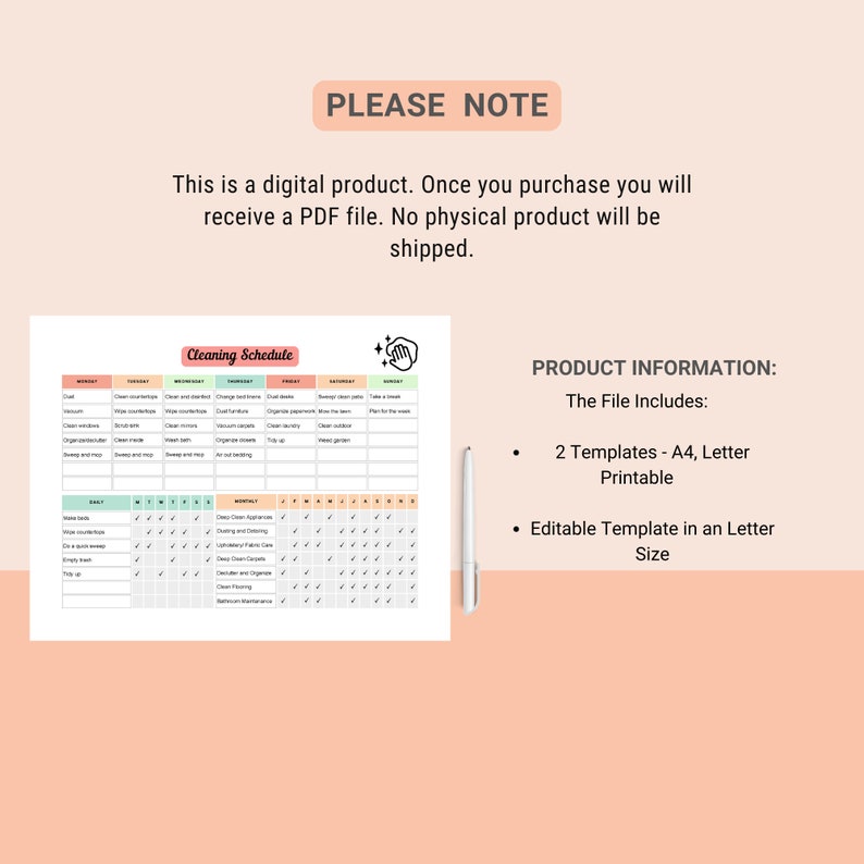 Editable Cleaning Schedule: Customizable Home Chore Chart (PDF) - Etsy