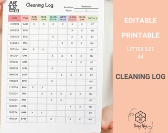 Editable Restroom Cleaning Log Printable (Letter & A4)