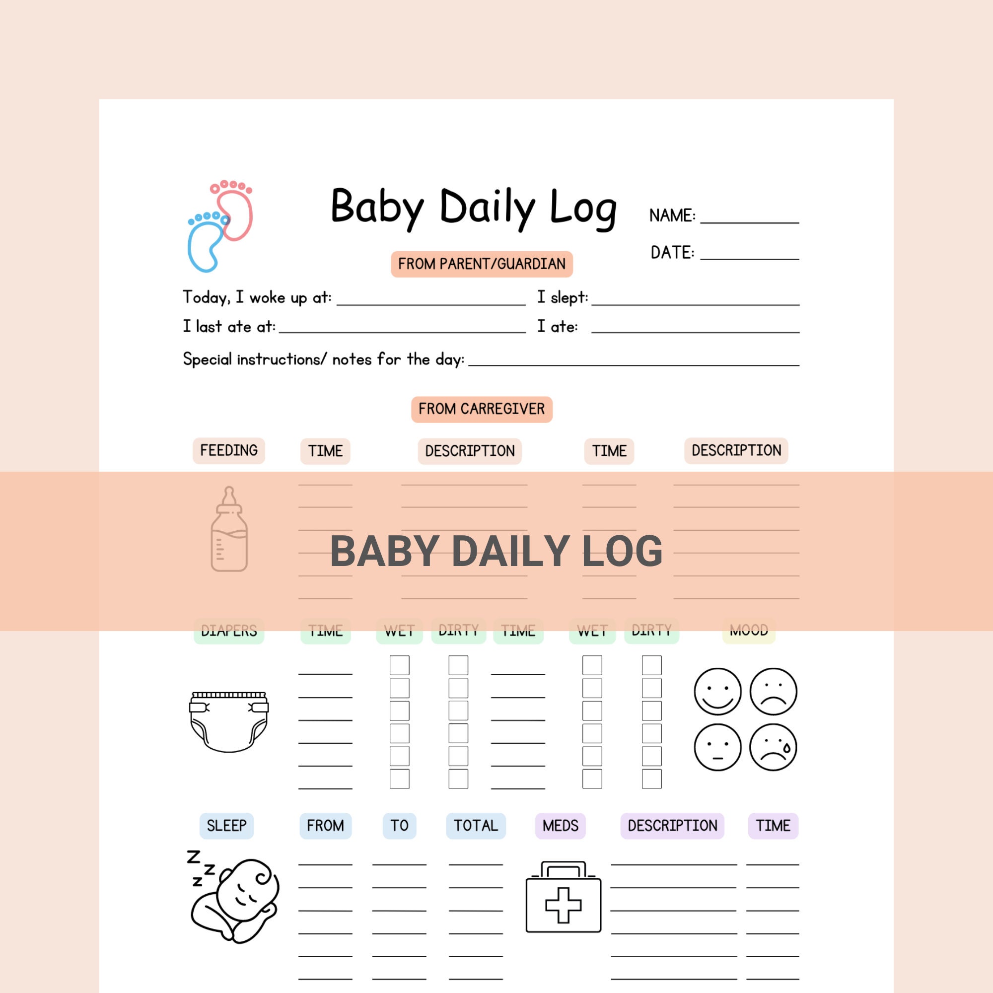 EDITABLE Baby Daily Log, Infant Daily Log, Toddler Daily Report, Baby