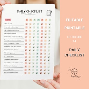 EDITABLE  Daily Checklist, Weekly Checklist, Daily Task, Weekly To do List, To do List, Daily Routine,  Weekly Task Planner, Habit Tracker