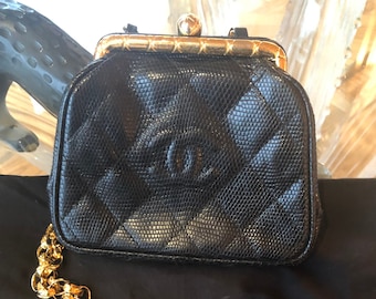 Chanel Vintage Black Lizard Evening Bag