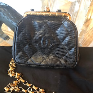 Chanel Vintage Black Lizard Evening Bag