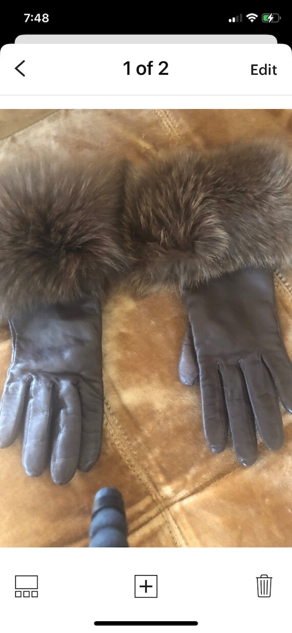 Brown Women Leather Gloves With Real Fox Trimming