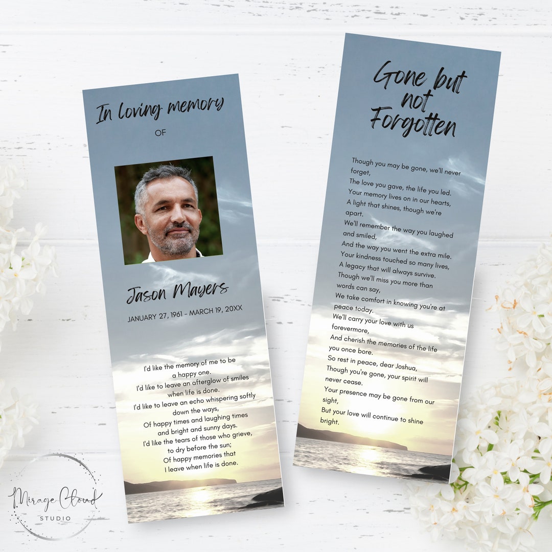 Funeral Bookmark Celebrating the Life Bookmark Funeral Memorabilia in