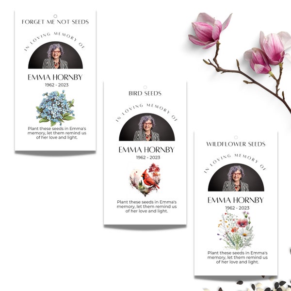 Funeral Seed Favor Labels Set | 3 Fully Editable Downloadable Canva Templates |Memorial Memento Seed Favor|In Loving Memory| Forget Me Not